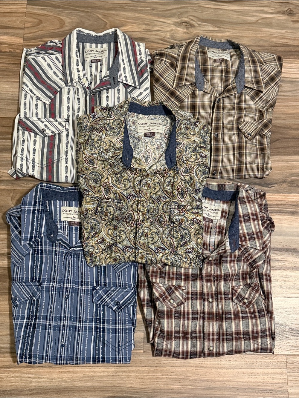 Cody James Men’s XL S/S Western Pearl Snap Shirt Bundle (5) Cotton Multicolor